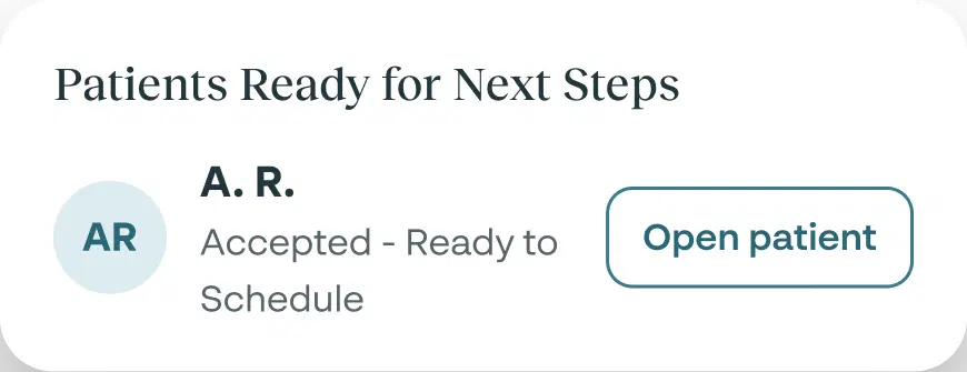 Follow-through card for a patient who accepted treatment and is not yet scheduled
