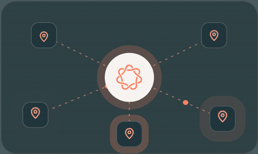 Animated diagram of locations connected through one shared care framework